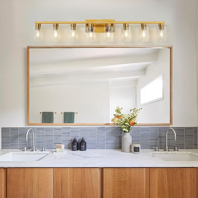 8 Light Gold Bathroom Light Fixtures, Modern Large Vanity Lights - Image 2