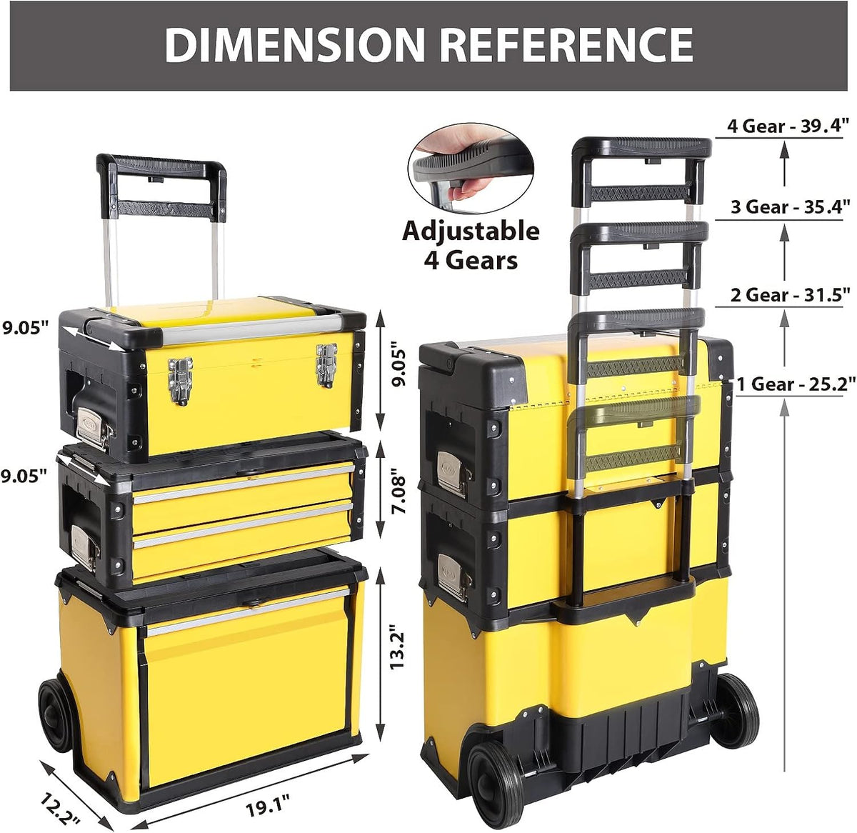 big red stackable portable metal tool box organizer, package contents