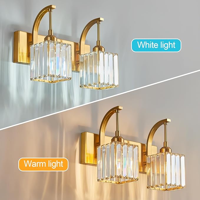 FDPBY Crystal Vanity Lights 2-Light Gold Wall Lamp Modern Crystal Bathroom - Image 2