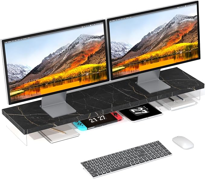 Dual Monitor Stand Riser, Wooden Desktop Organizer Shelf by Unknown
