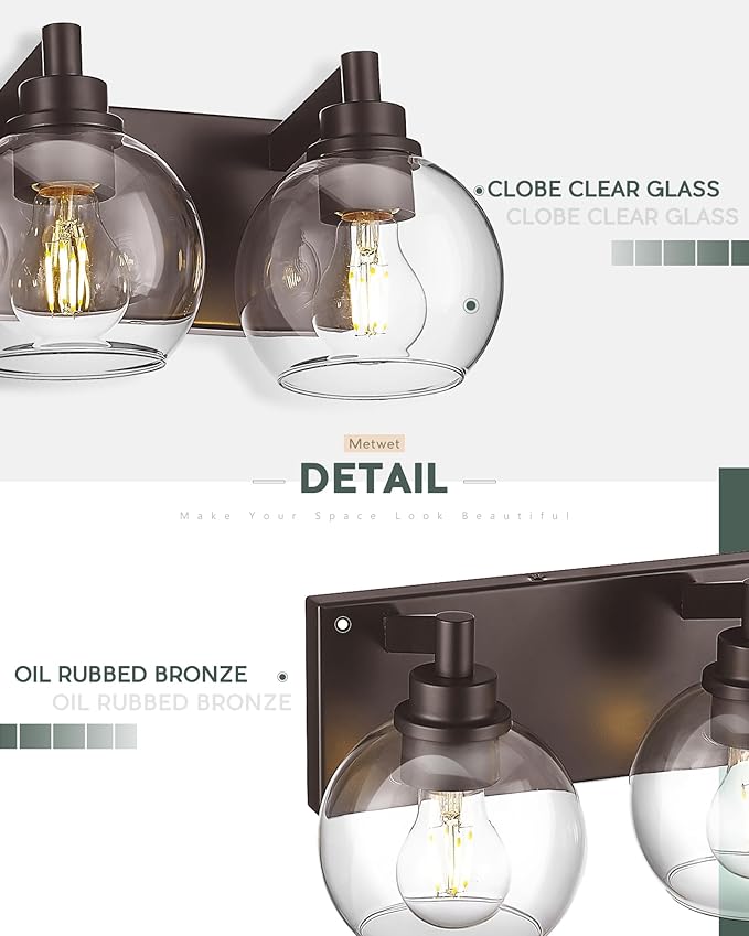 METWET Bathroom Light Fixtures Over Mirror, 4-Light Oil Rubbed Bronze Bathroom - Image 3