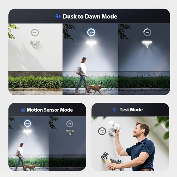Onforu 90W 10000LM LED Motion Sensor Outdoor Lights, 4-Head Dusk to Dawn - Image 5