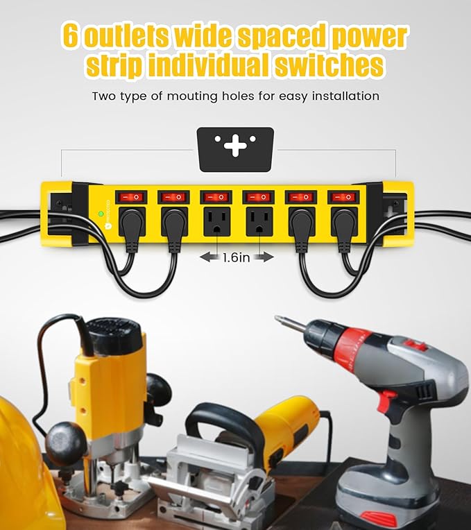 Heavy Duty Power Strip, 6 Outlets Metal Power Strip - Image 5