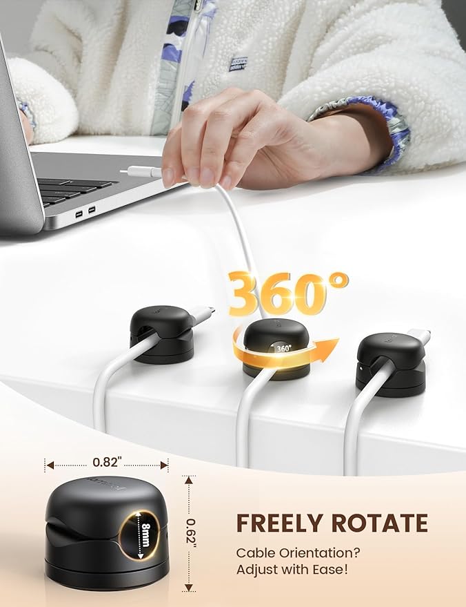 6Pack Rotatable Cord Organizer, Spring Cable Clips - Image 2