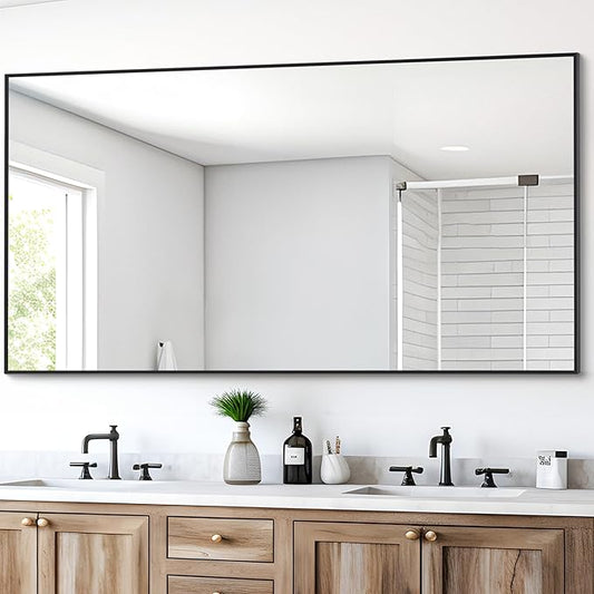 Black Bathroom Mirror for Wall, 30x55 Inch Rectangle Mirrors by DESBING