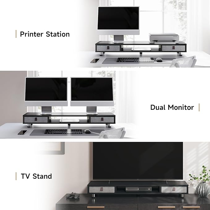Fenge Dual Monitor Stand with 2 Drawers, 42.5 Inches Large Computer Riser - Image 7