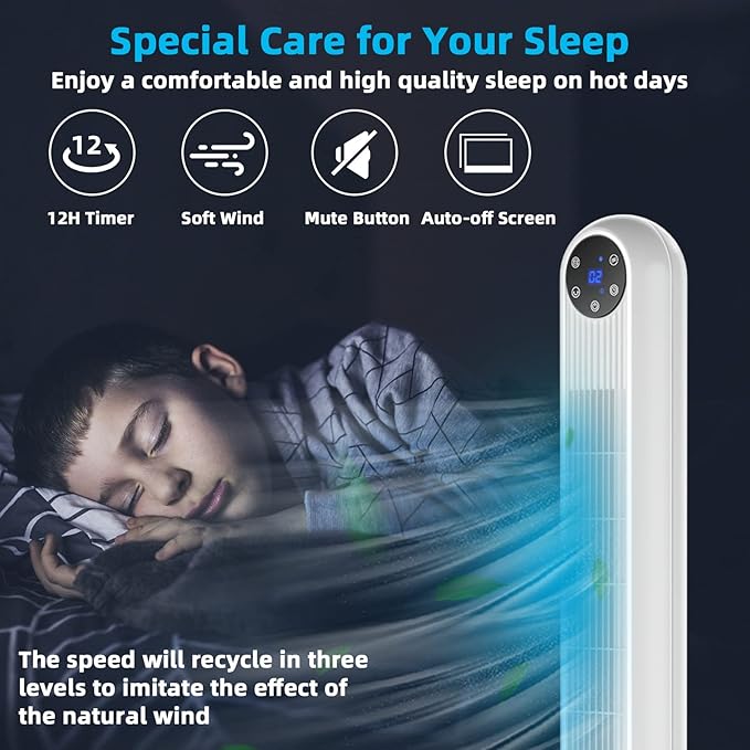 GOFLAME Tower Fan with Remote Control, LED Control Panel and 12H Timer - Image 4