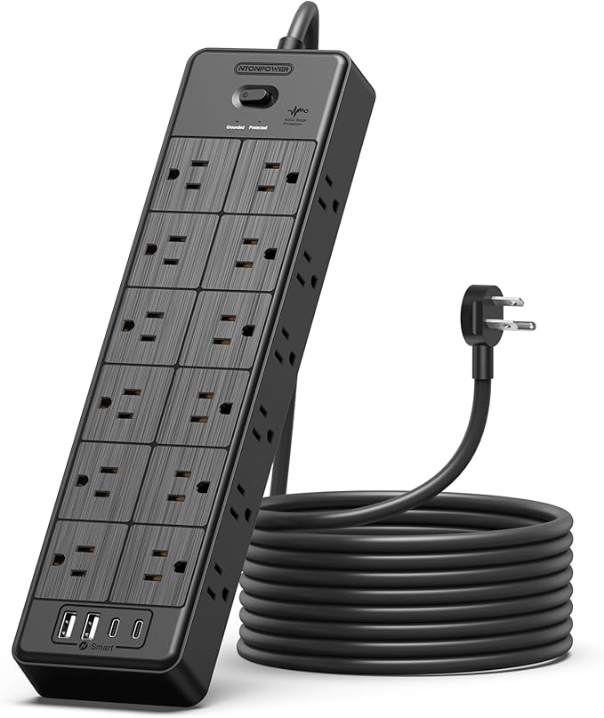 24 Widely Outlets Extension Cord 10 Ft NTONPOWER 15A/1875W Power Strips by NTONPOWER
