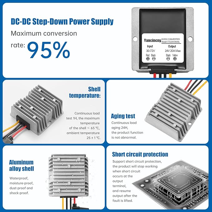 Yancincny 20A 480W 24V DC 36V/48V/60V/72V Step Down to 24V 20A 480W DC - Image 5