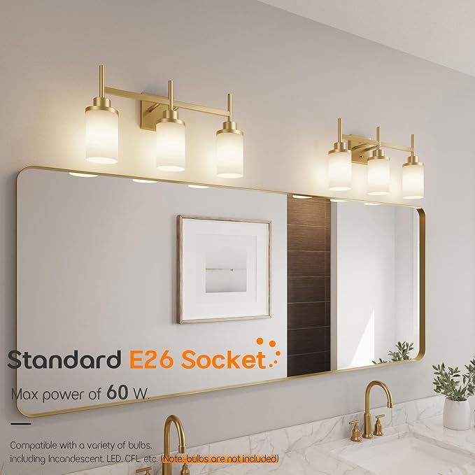 AONEON Bathrom Light Fixtures Modern Gold 3 Vanity Lights Over Mirror, Wall - Image 4