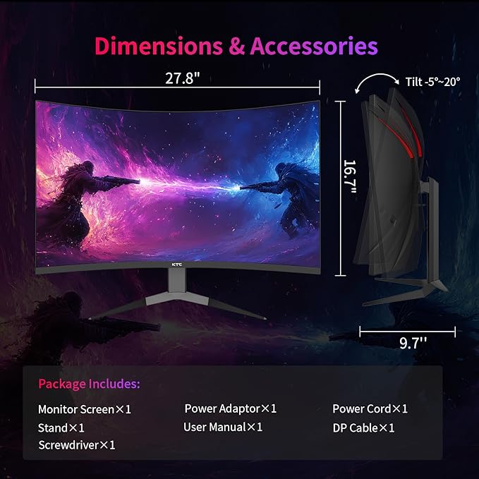 KTC 32Inch 240Hz Curved Gaming Monitor, 1000R VA, 4000:1 Contrast, Support - Image 9