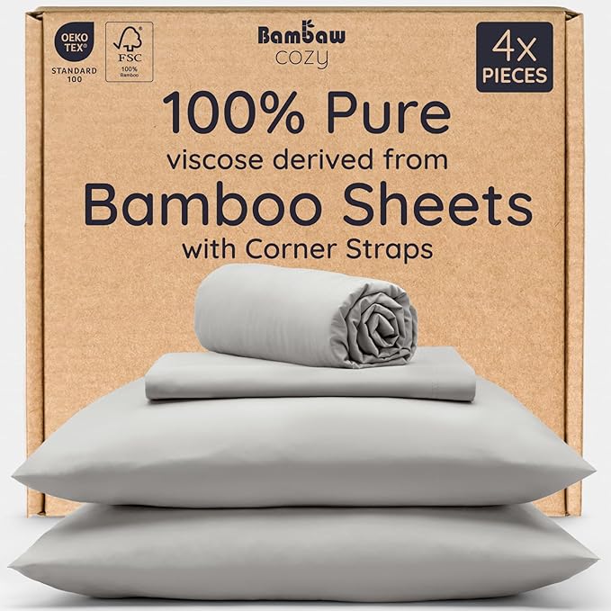 Bambaw 100% Viscose Derived from Bamboo Bed Sheets Full Size Set – 4pcs by Bambaw