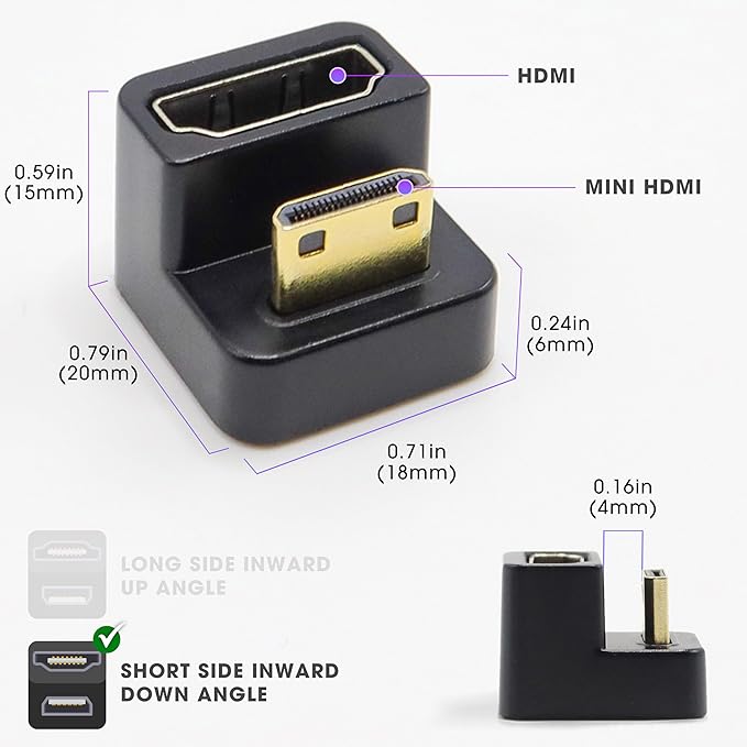 Kado 180 Degree Mini HDMI to HDMI 4K 60Hz Adapter U Shaped Mini HDMI Male to - Image 2
