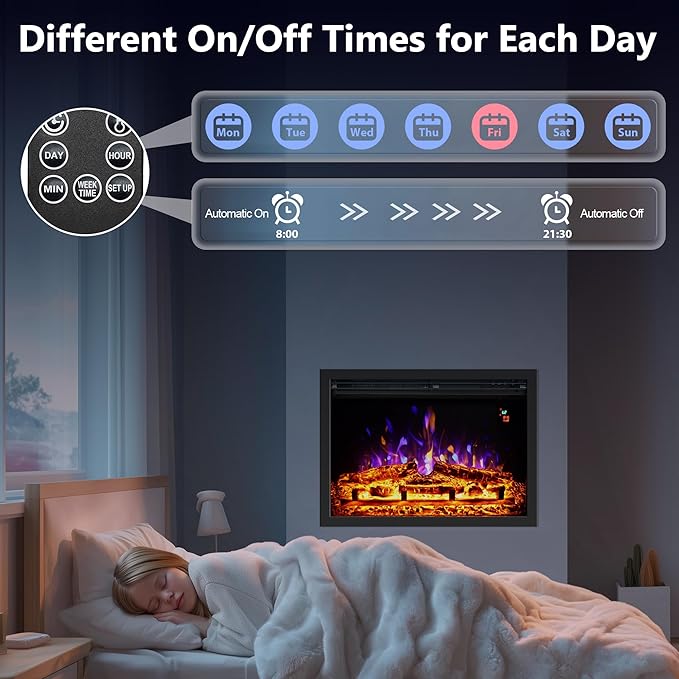 24.5" Electric Fireplace Inserts, Adjustable Brightness, Thermostat&Timer - Image 4
