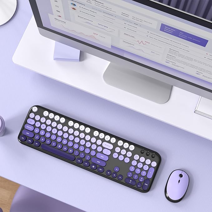 MOFII Wireless Keyboard and Mouse Combo, Full Size 2.4G Retro Round Computer - Image 8