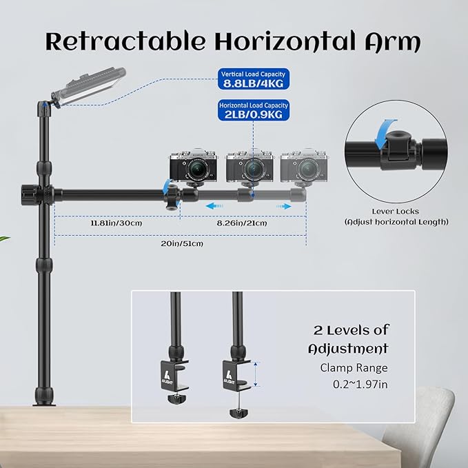 Ailight Overhead Camera Mount Desk Stand, 15.75"-33.45" Webcam Mount - Image 3