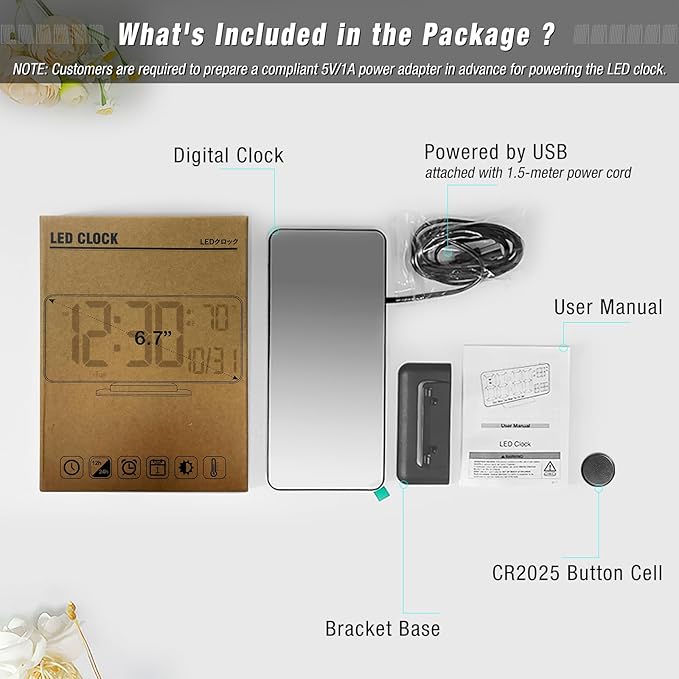 KOSUMOSU Desk Clock 6.7in Black Digital Alarm Clock - Image 4