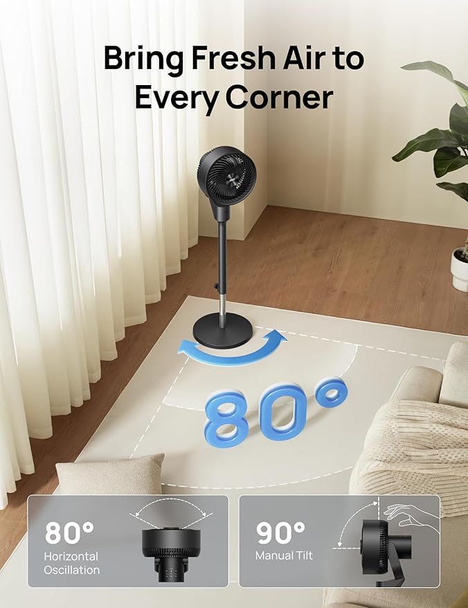 Dreo Fan for Bedroom, 80° Oscillating Standing Fan, 25dB Quiet, 80ft Pedestal - Image 5