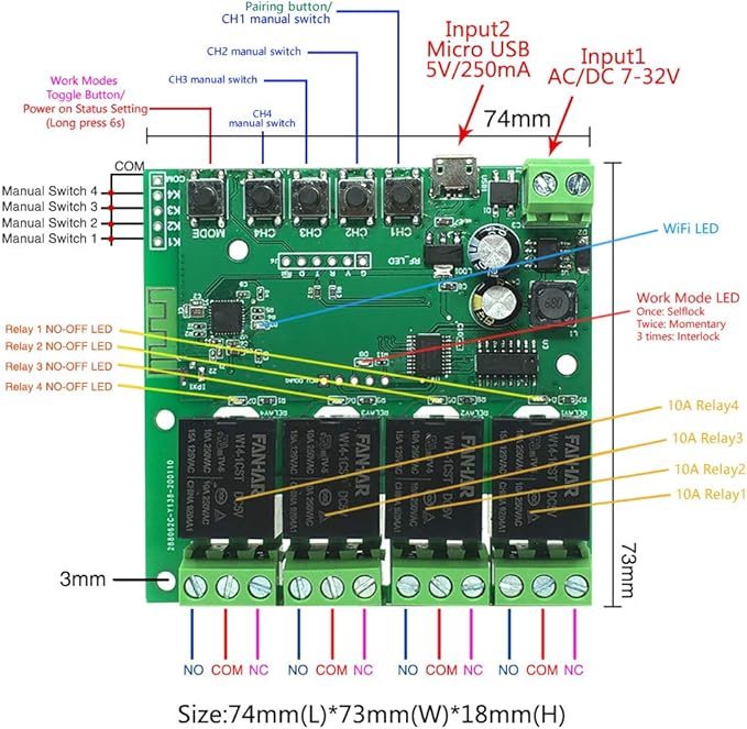 Newgoal 4-Channel WiFi Smart Switch Relay Module, TUYA/Smart Life App - Image 7