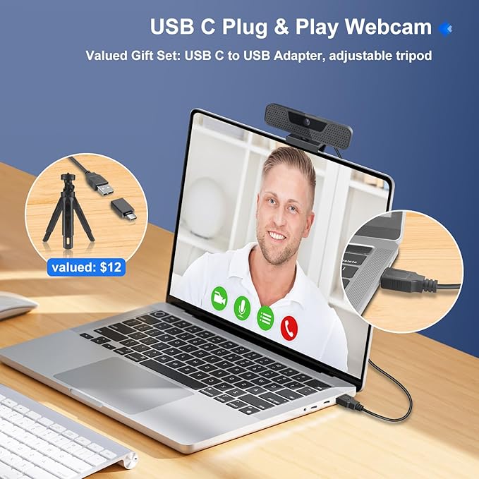 4K Auto Focus Webcam for PC, 4 AI Noise-Canceling Mics UHD Web cam, Auto Light - Image 6