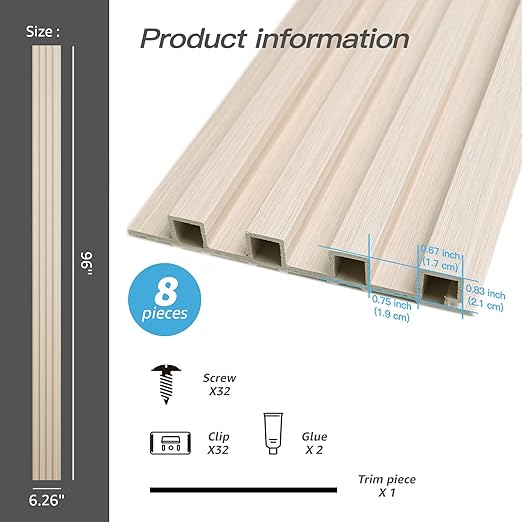 Art3d 8-Pack 96 x 6in. WPC Acoustic Slat Wall Panel - Image 4