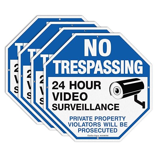 4-Pack No Trespassing Sign Private Property Protected By Video Surveillance by Faittoo