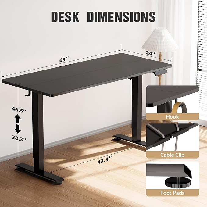 Veken 63 Inch Electric Standing Desk, Adjustable Height Office Desk - Image 2
