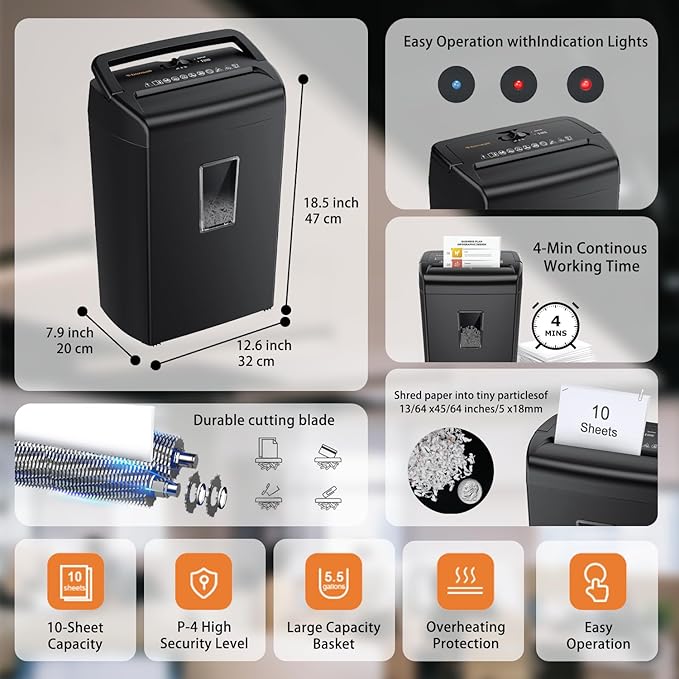 Bonsaii 10-Sheet Cross-Cut Paper Shredder - Image 2