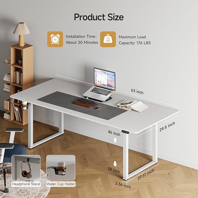 ONBRILL Standing Desk, 63x30 Inches Rectangle Stand Up Desk - Image 2