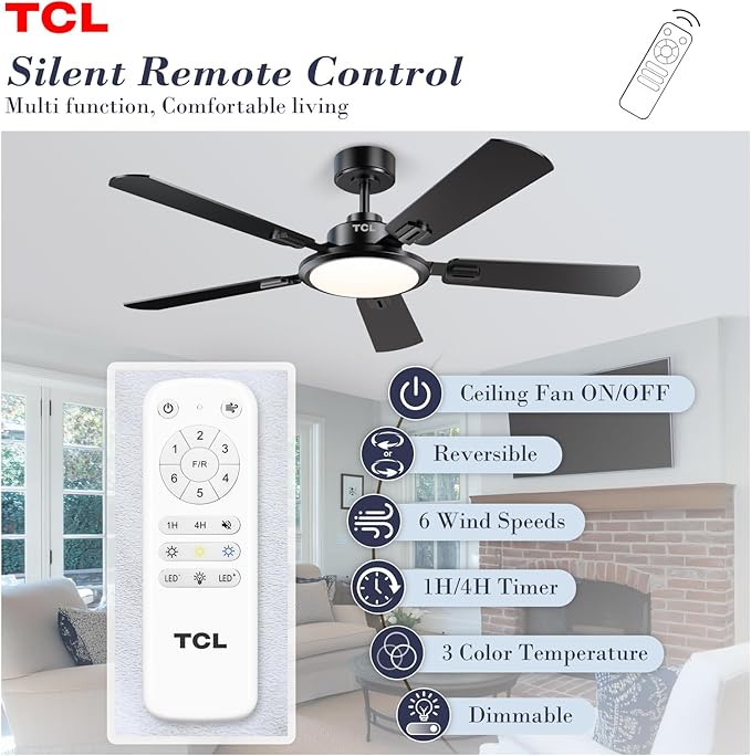 TCL Ceiling Fans with Lights, 52 Inch Ceiling Fan with Light and Remote Control - Image 2