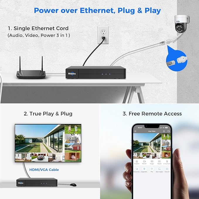 【Human Tracking+300°Pan 90°Tilt】 Hiseeu 4K PoE Security Camera System, Wired - Image 7
