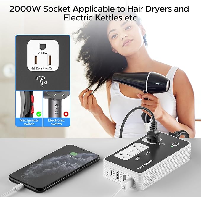 KEY POWER 2000W Voltage Converter US to Europe, 220V to 110V Converter - Image 2