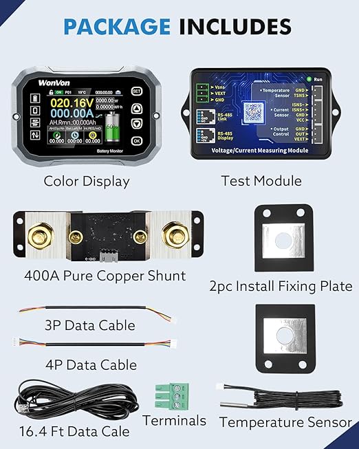 WonVon Battery Monitor with Shunt 400A 0V-120V Battery Monitor - Image 5