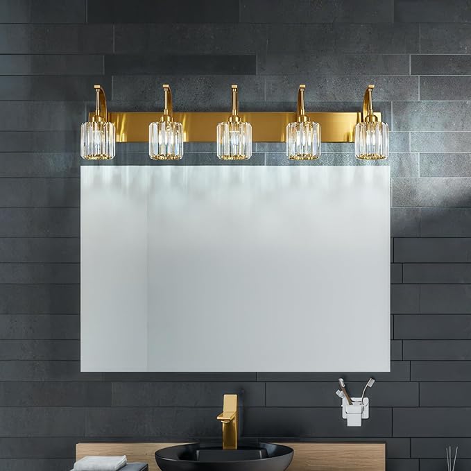 FDPBY 5-Light Crystal Vanity Light, Modern Gold Bathroom Wall Sconce - Image 6