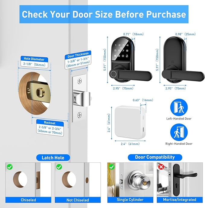 Smart keypad Door Lock with Handle，Fingerprint Keyless Entry Digital Lock with - Image 4