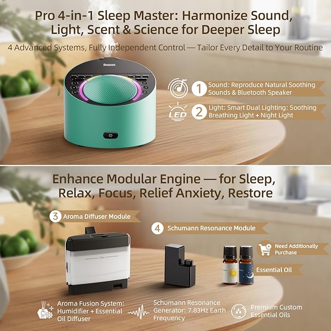 ANWOON Sound Machine & Aroma Diffuser Pro 4-in-1 Sleep System, Premium Metal - Image 2