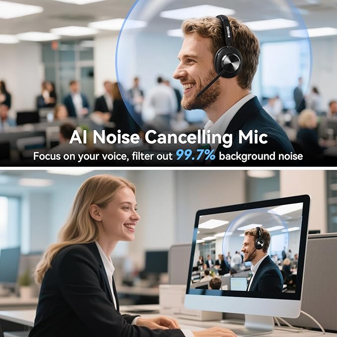 Wireless Headset with Mic, Wireless Work Headset with Mic Noise Cancelling & - Image 2