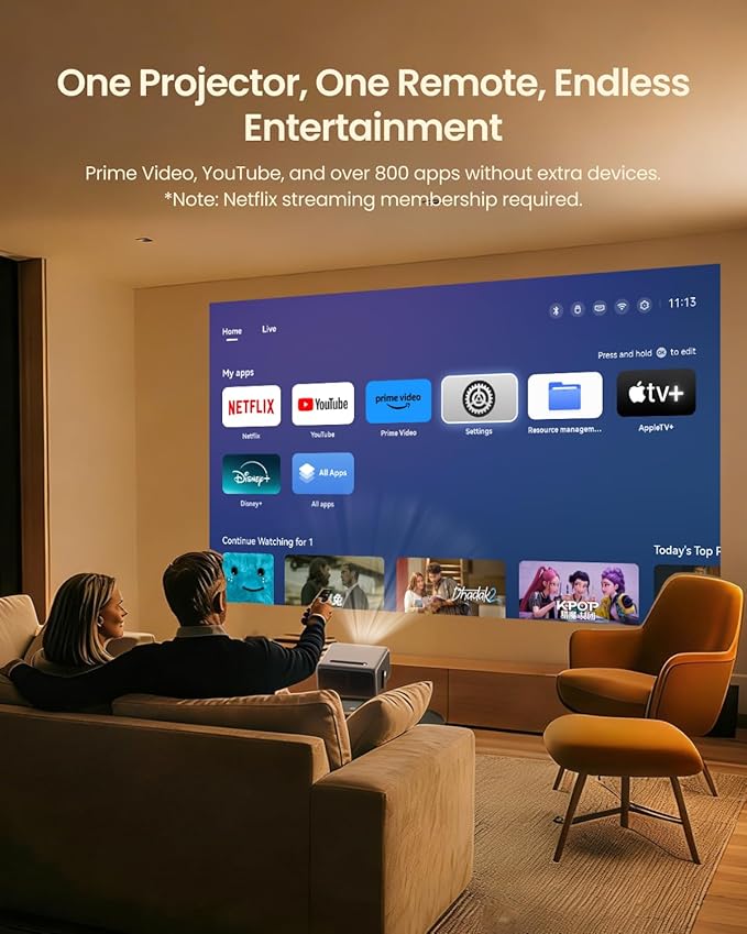 4K Projector with WiFi and Bluetooth, Home Theater 1500 ANSI Lumen Movie - Image 3