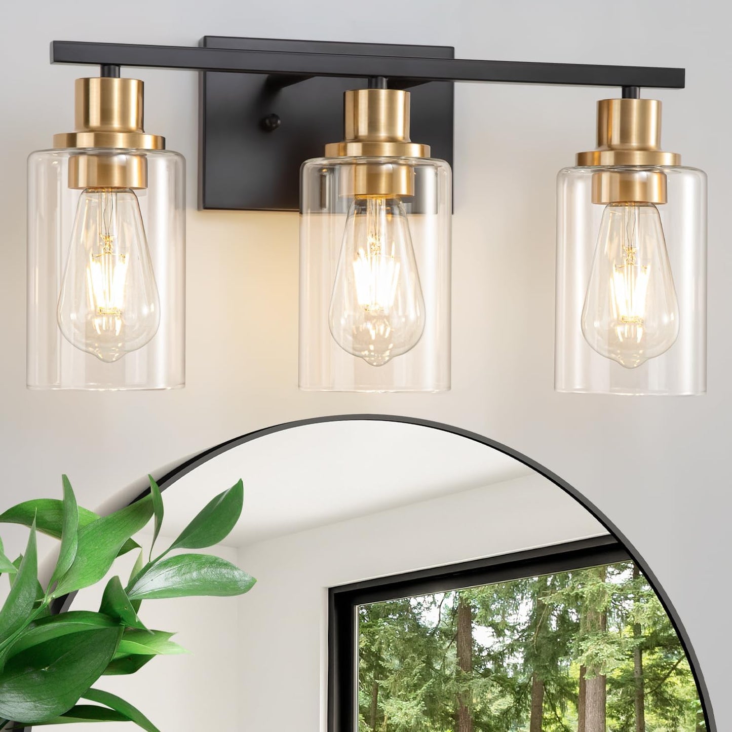 3 Light Bathroom Wall Light Fixture Vanity Wall Lights Over Mirror | Wall Sconce Lighting with Clear Glass Shades, Modern Wall Lights Wall Lamp for Mirror, Hallway Kitchen Bedroom Cabinet