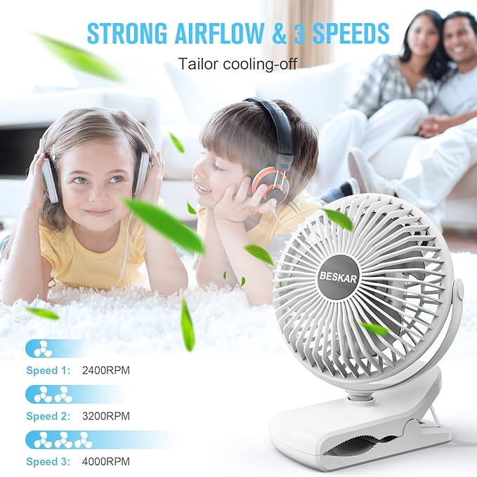 BESKAR Clip on Fan, 360° Rotation Quiet Stroller Fans - Image 8