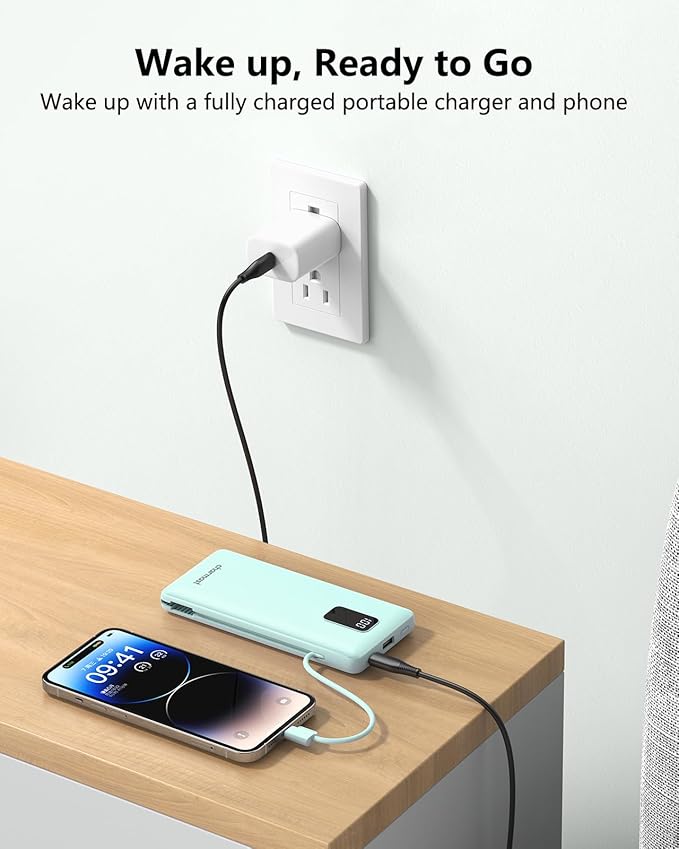 charmast Portable Charger with Built-in Cables and Plug, 10000mAh USB C Power - Image 7