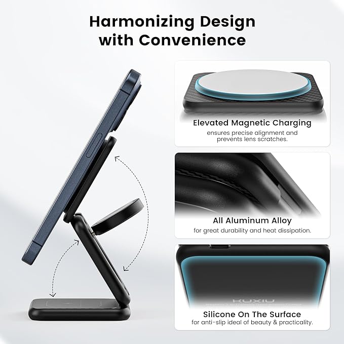 KU XIU X40 Plus Foldable Magnetic Wireless Charger, Portable 3 in 1 Charging - Image 4