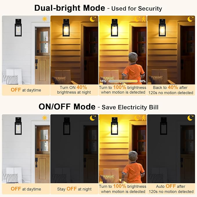 LTBLIGHT 2-Pack Motion Sensor Outdoor Wall Light Fixtures, Modern Black Dusk to - Image 2