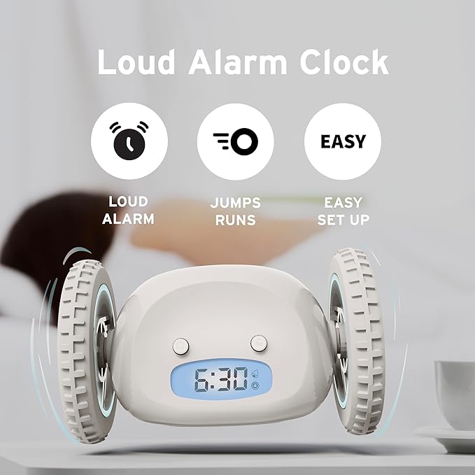 CLOCKY Extra Loud Alarm Clock for Heavy Sleepers on Wheels Rolls Runs Away - Image 3
