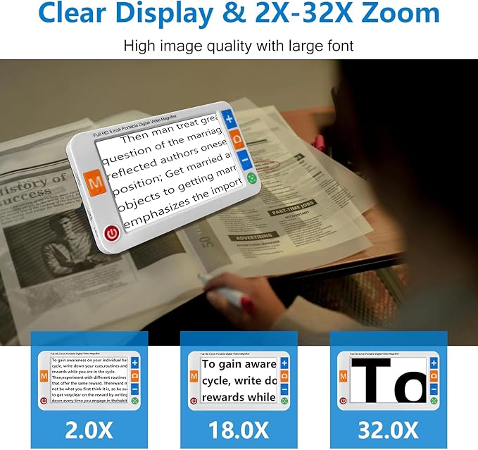 Digital Magnifier 5 Inch, Electronic Auto Focus Reading Aid Simplified Buttons - Image 2