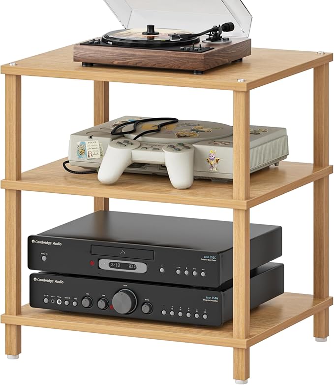3-Tier AV Media Player Stand, Natural Stereo Cabinet, Modern Audio Shelf by LELELINKY