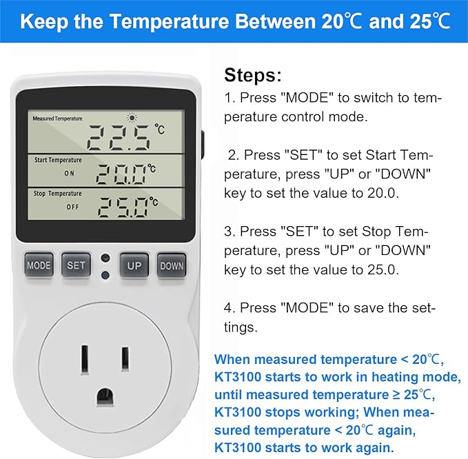 KETOTEK Digital Thermostat Outlet Plug Temperature Controller Outlet Socket - Image 5