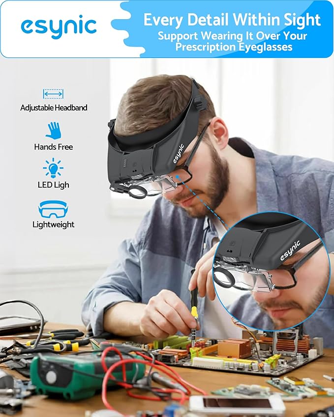 eSynic Type-C Rechargeable Magnifying Glasses Headset-Up to 13X Magnification-5 - Image 2