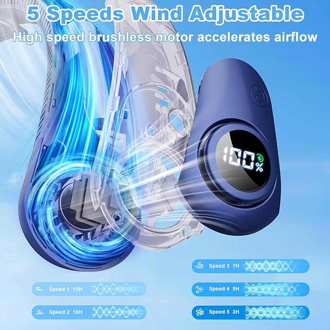 Portable Neck Fan that Blow Cold Air, LED Display, Rechargeable Hands-Free - Image 5