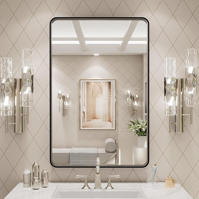LOAAO 24X30 Inch Black Metal Framed Bathroom Mirror - Image 7
